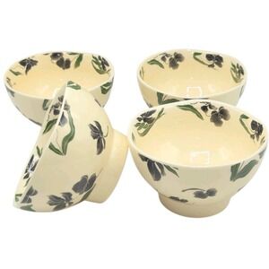 Potter's Studio 4pc Ceramic Footed Bowl Set Cream With Black Iris Flowers 5"x3"‎